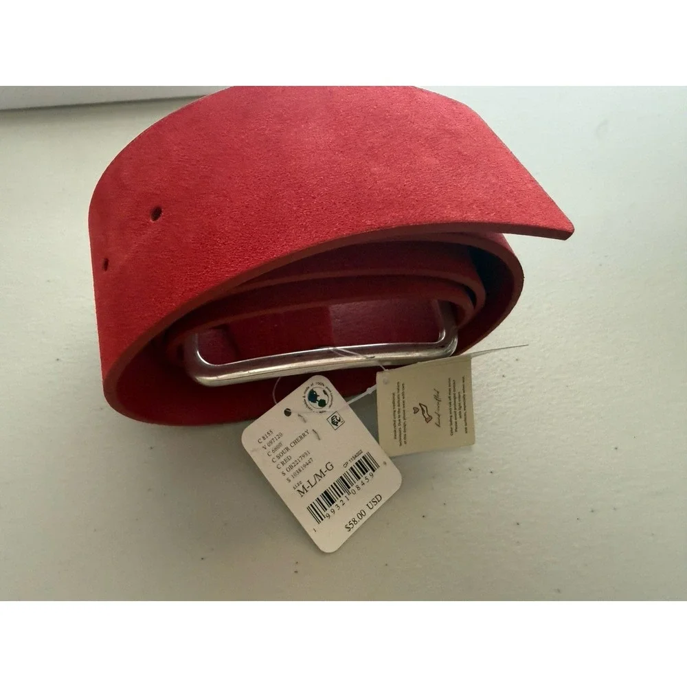 NWT Free People Suede Hex Hip Belt Sour Cherry Red L Boho Festival Western Y2K